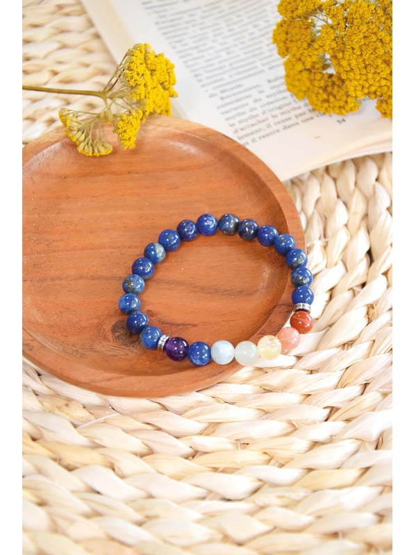 Bracelet 7 Chakras lapis lazuli Perles rondes 8 mm