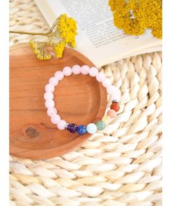 Bracelet 7 Chakras quartz rose Perles rondes 8 mm